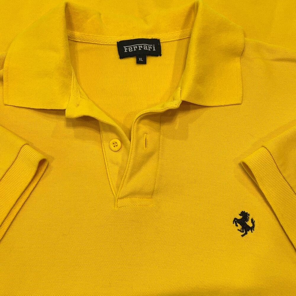 Ferrari Men's Pique Knit Two Button Short Sleeve Polo Shirt Yellow Size XL